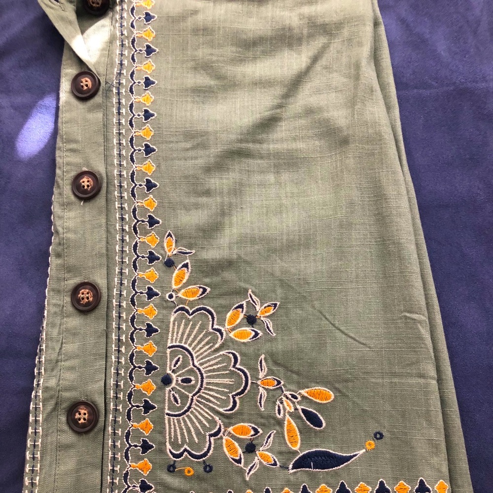 Blue Rain Olive Green Linen Skirt